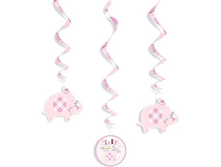 Unique 78382 Olifant Baby Douche Opknoping Swirl Decoraties, 12 Roze 3 Stks