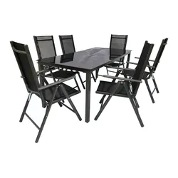 Gartenmöbel 7er-Set   ¦ schwarz ¦ Maße (cm): B: 190 H: 73