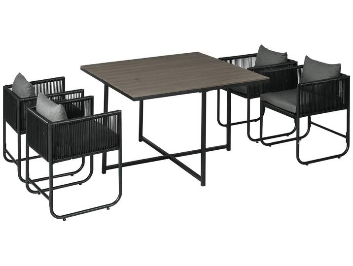 Outsunny 5-tlg. Polyrattan Gartenmöbel Set Esstisch mit 4 Stühlen Grau