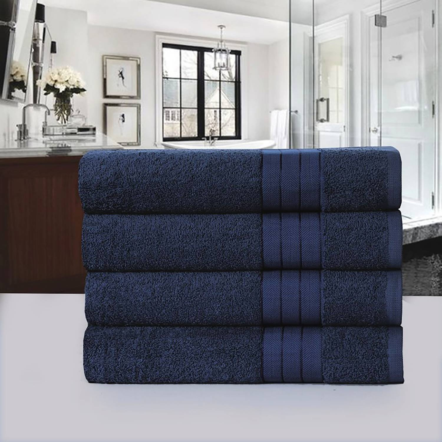 home24 Set handdoeken Branda set van 4 blauw/blauw