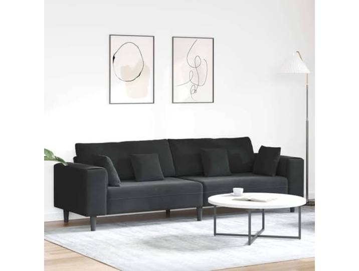 Molumvel Samtsofa 4-Sitzer - Zeitgenössisches Möbelstück, Schwarz Federkissen-Sitzkomfort, Geometrische Armlehnen, Stabile Sperrholzkonstruktion