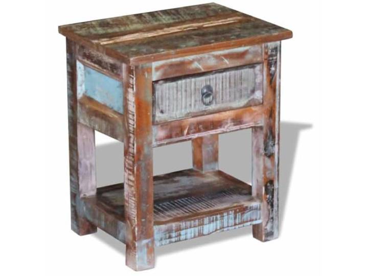 KLGBNCVE Beistelltisch mit 1 Schublade aus Altholz Massiv 43x33x51 cm Altholz Massiv, handgefertigt, 1 Schublade, Retro-Stil, recyceltes Holz, Unikat