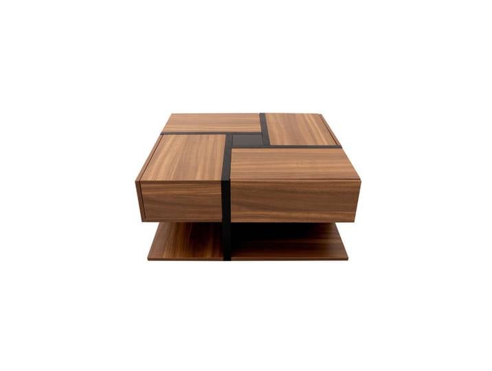 ComfortXL Couchtisch Quadratisch Natur, Walnussfarben, 78x36x78 cm, Wohnzimmer, Wohnzimmertische, Couchtische
