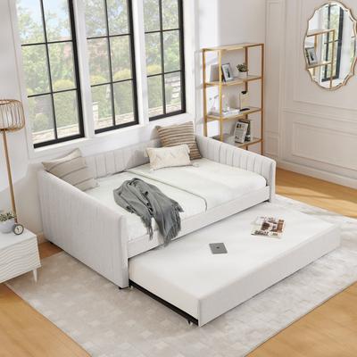 Ostweer Full Size Daybed Upholstered Sofa Bed with with Trundle Bed
