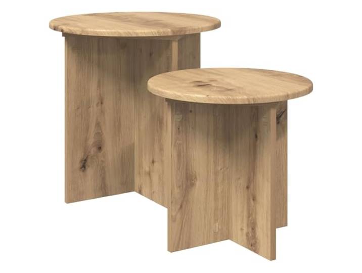 POUFGDR Set mit 2 Beistelltischen aus Ingenieurholz, Eiche Holzwerkstoff, neutrale helle Eiche, 2 Größen, separate oder kompakte Verwendung, Wohnzimmer, Schlafzimmer, einfache Montage