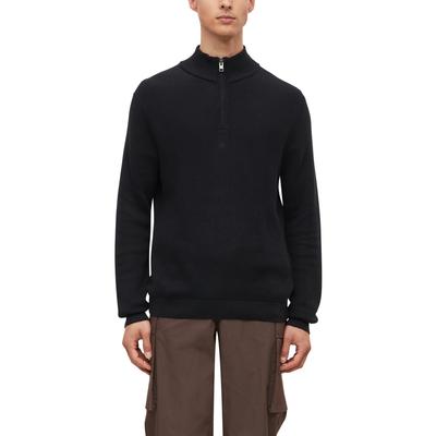 Troyer S.OLIVER, Herren, Gr. M, schwarz, Strick, Obermaterial: 100% Baumwolle, unifarben, bequem hüftbedeckend, Rundhals, Flachstrickbündchen, Pullover Troyer, Winterpullover aus Baumwolle