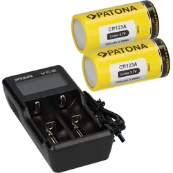 Set 2x CR123A + Xtar VC2 2-Schacht Lithium Ladegerät