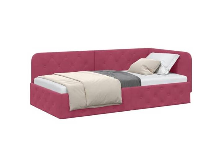 KTHLBRH Eckbett Samt Weinrot 90 x 200 cm Wendbare Armlehne, minimalistisches Design, perfekt für kleine Räume, einfache Umwandlung von Sofa zu Bett