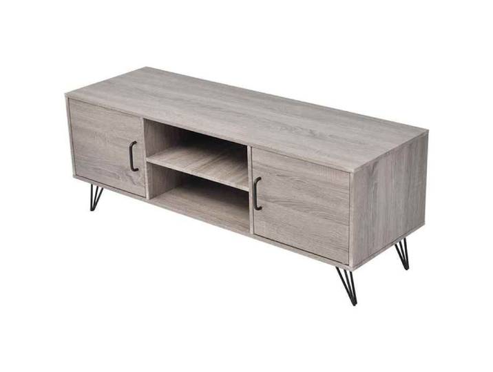 Meuble TV Gris Contemporain avec Rangement Banc TV 120x40x45 cm Decoration Salon