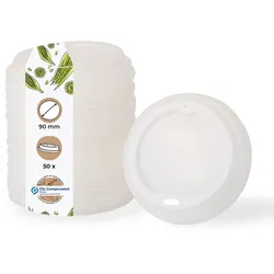 BIOZOYG 50 Stück Einwegdeckel Ø 90mm, weiß  CPLA Bio Plastikdeckel Kaffeedeckel kompostierbar, biologisch abbaubar, umweltfreundlich