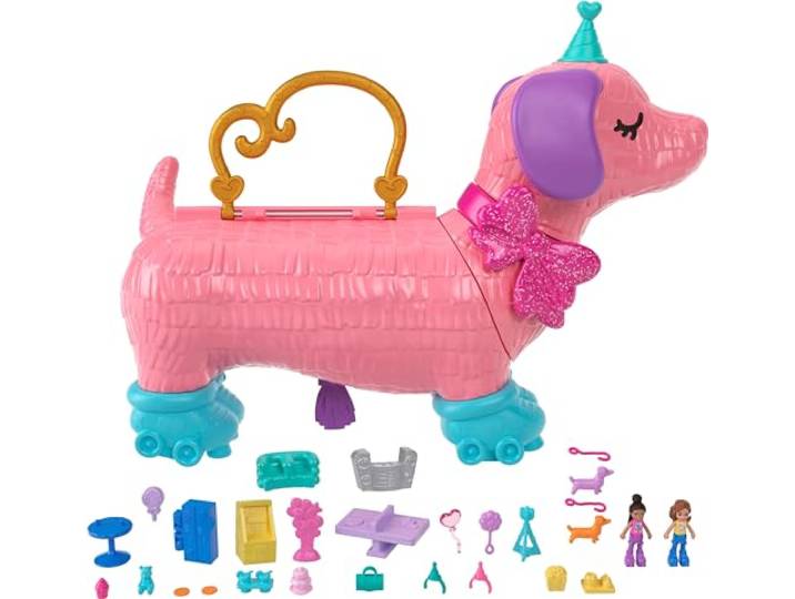 Polly Pocket Poppen en Speelset, Dierenspeelgoed, Puppyfeest met 2 poppen en meer dan 25 accessoires, HKV52