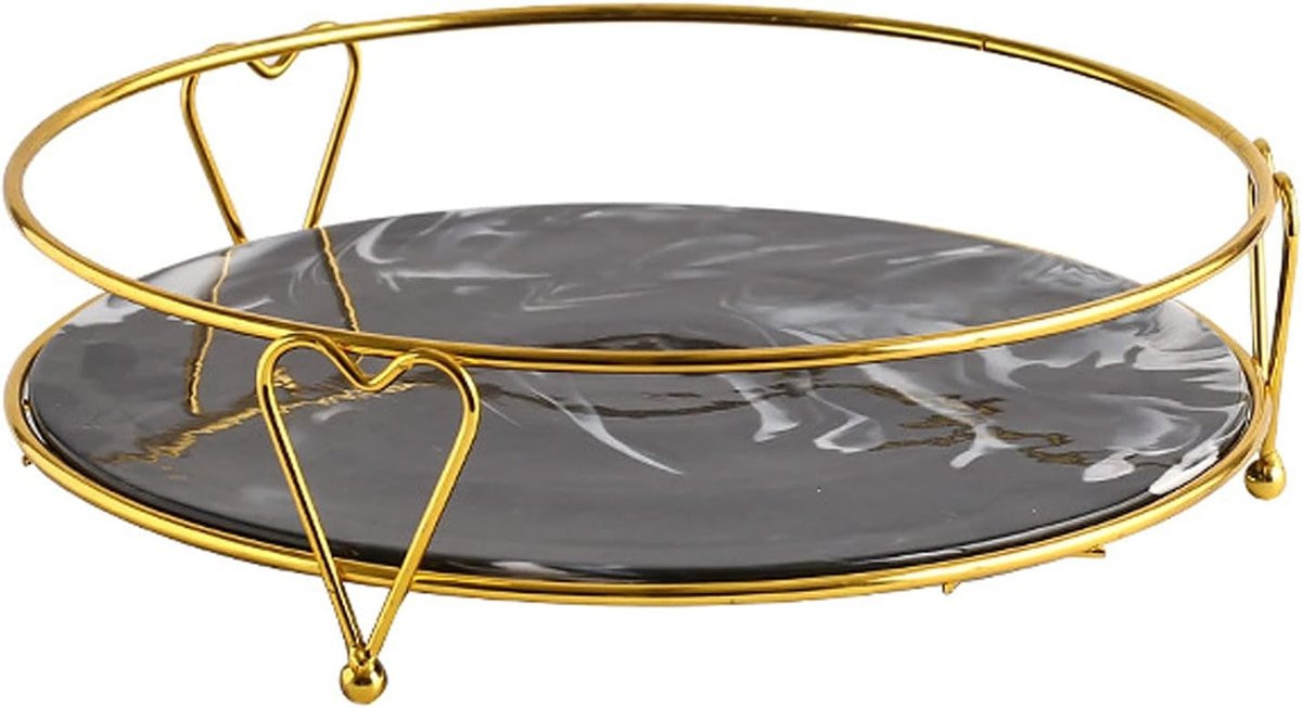 Keramisch Dienblad met Marmerlook en Goud Metaal - Decoratieve Organizer voor het Badkamer Aanrecht