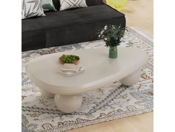 JHKZUDG Cloud-Couchtisch, Moderner Weißer Couchtisch, (Wassertropfen) Niedriger Mitteltisch Mit 3 Kugelbeinen, Hübscher Unregelmäßiger Akzenttisch, Teetisch Für Wohnzimmer Den Innenbereich