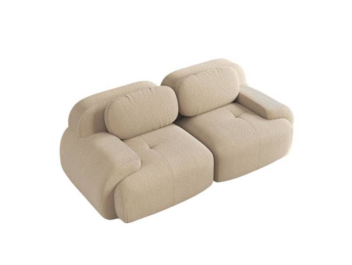 Canapé 2 places ULEVR corduroy Beige - sans cadre modulable accoudoirs incurvés base antidérapante
