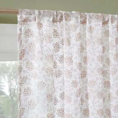 No. 918 Jacqueline Tonal Floral Puff Print Semi-sheer Rod Pocket 1-Piece Curtain Panel, Single Panel