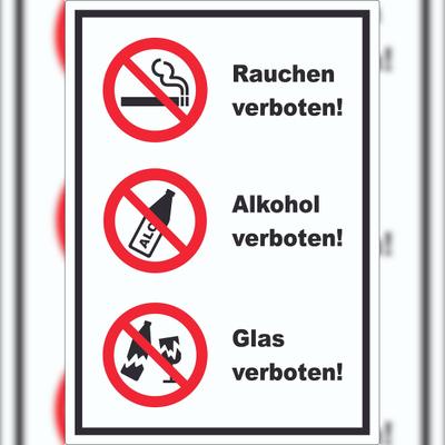 HB-Druck Aufkleber Alkohol Rauchen Glas verboten A0 (841x1189mm)