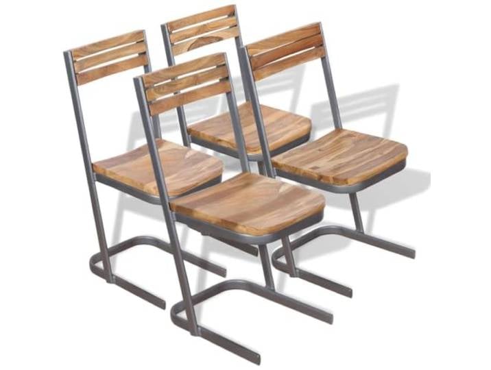 HGPOTUY Esszimmerstühle 4 STK. Massivholz Teak Eisenbeine, Robust, Langlebig, Einzigartige Holzmaserung, Für Küche Und Esszimmer