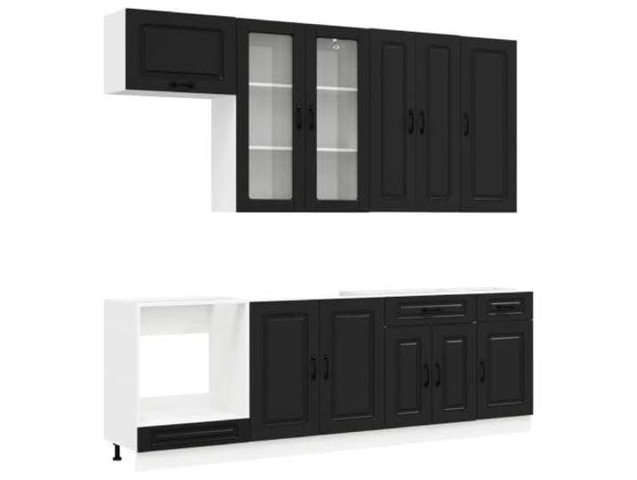 IBUQDDV Kücheneinheit Kalmar 8 STK. Schwarz Holzwerkstoff Wandbefestigung, verstellbare Füße, robuste Oberfläche, feuchtes Tuch, Kochutensilien, Geschirr, moderne Küchen