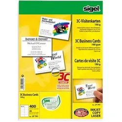Sigel, Kopierpapier, LP791 Bedruckbare Visitenkarten, glatte Kanten 85 x 55 mm Hochweiss 400 St. (A4, 400 Blätter)