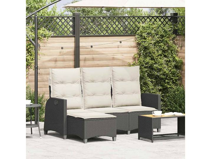 vidaXL Gartensofa mit Liegefunktion Kissen L-Form Schwarz Poly Rattan