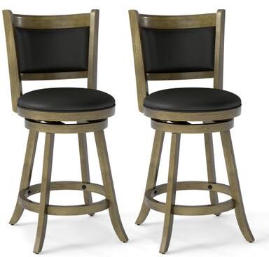 Costway 2 Pieces 24 Inch Swivel Counter Stool Dining Chair Upholstered Seat-Gray