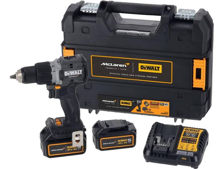 Perceuse Visseuse Percussion XR 18V Brushless Dewalt DCD85MP2T-QW Édition Limitée McLaren Livrée Avec 2 Batteries 5Ah Li-Ion\, 1 Chargeur en Coffret TSTAK
