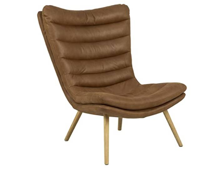 AC Design Furniture Grady Loungestuhl in Braun, Polsterstuhl in Lederoptik und Holzbeinen, Ohrensessel im Modernen Skandinavischen Retro Stil für Wohnzimmer, Schlafzimmer, Büro