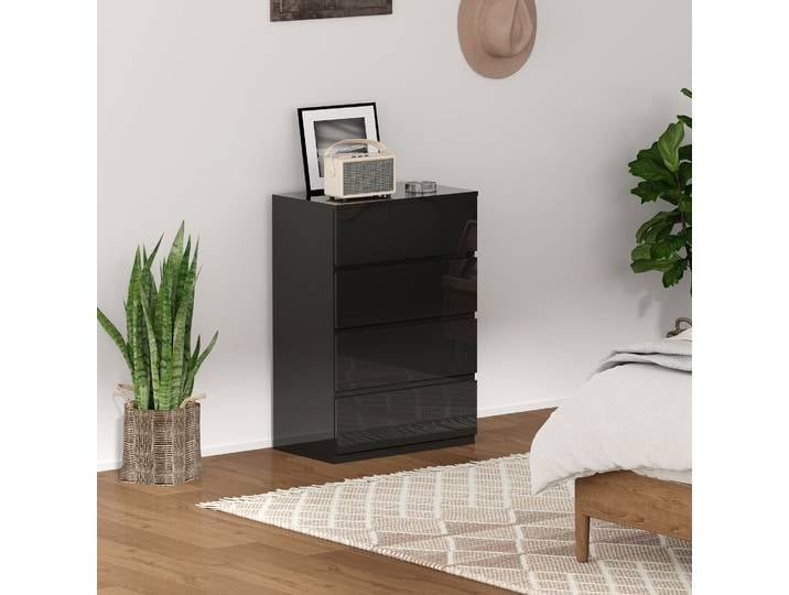 HOMCOM Commode 4 Tiroirs Bois Moderne 55x33x80cm Noir