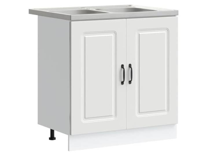 KUPTYERFG Küchenschrank Weiß 80x46x81.5 cm Holzwerkstoff Anrichte Kompakter Beistellschrank mit 2 Türen für Vorräte und Geschirr in Küche oder Essbereich. Stabile schwarze Füße.