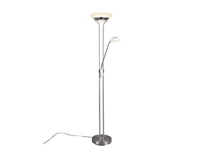 Reality Leuchten Orson R40073507 Lampadaire LED en métal nickel mat et verre blanc albâtre avec variateur 27 W + 4\,5 W