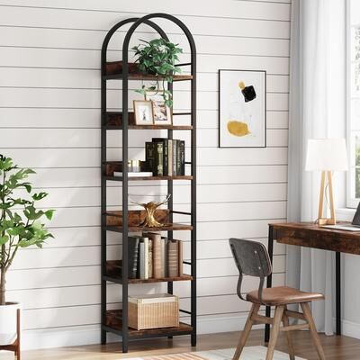 YUZHOU 79-Inch Tall Bookcase, 6-Tier Arched Corner Storage Shelf
