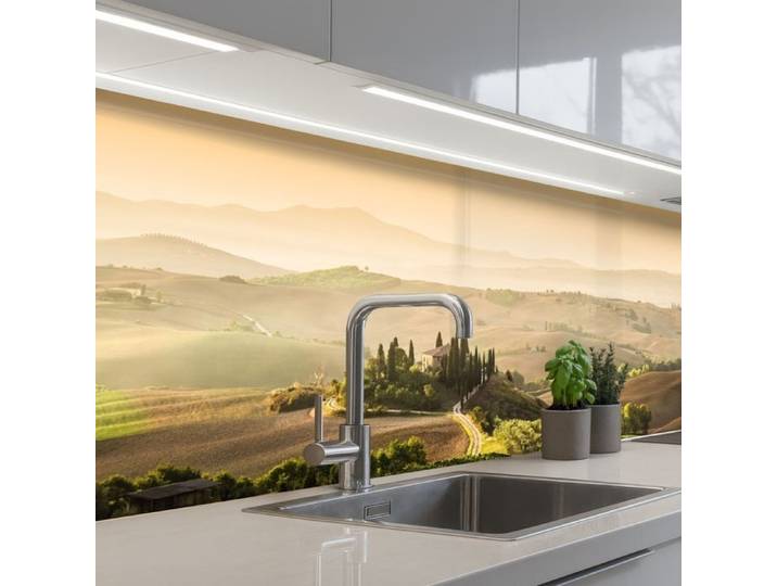 KitchenYeah crédence de cuisine Paysage Toscane Lumière du Matin 200x60cm