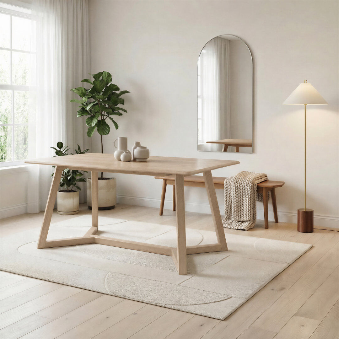 Canora Grey Lullyworth Rectangular Rubberwood 6 Seater Dining Table - Scandi Inspired Style Oak/White