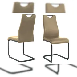 Möbilia Freischwinger-Stuhl 2er Set | Kunstleder | Freischwingergestell | B 42 x T 56 x H 98 cm | taupe – schwarz | 21020057 | Serie STUHL