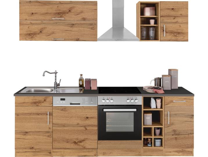 Küchenzeile KOCHSTATION KS-Colmar , braun (küche: braun, korpus: wotaneichfarben, arbeitsplatte: anthrazit), B:240cm T:60cm, Komplettküchen-Sets, Küchenzeile, ohne E-Geräte, Breite 240 cm
