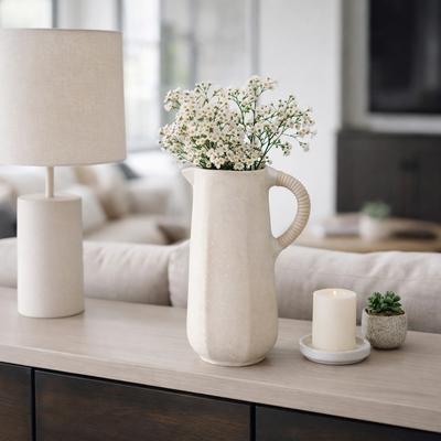 Sagebrook Home Pottery Vase with Woven Rattan Handle - Tall Flower Vase