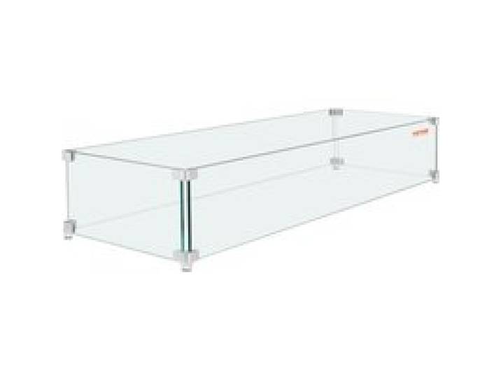 VEVOR Windschutz für Feuerstelle, 96,5 x 26,7 x 15,2 cm Glas-Windschutz, rechteckiger Glasschutz, 0,8 cm dicker Feuertisch, Flammenschutz aus klarem gehärtetem Glas, Baumgrubenschutz mit stabilen Füßen für Propan, Gas, Außenbereich