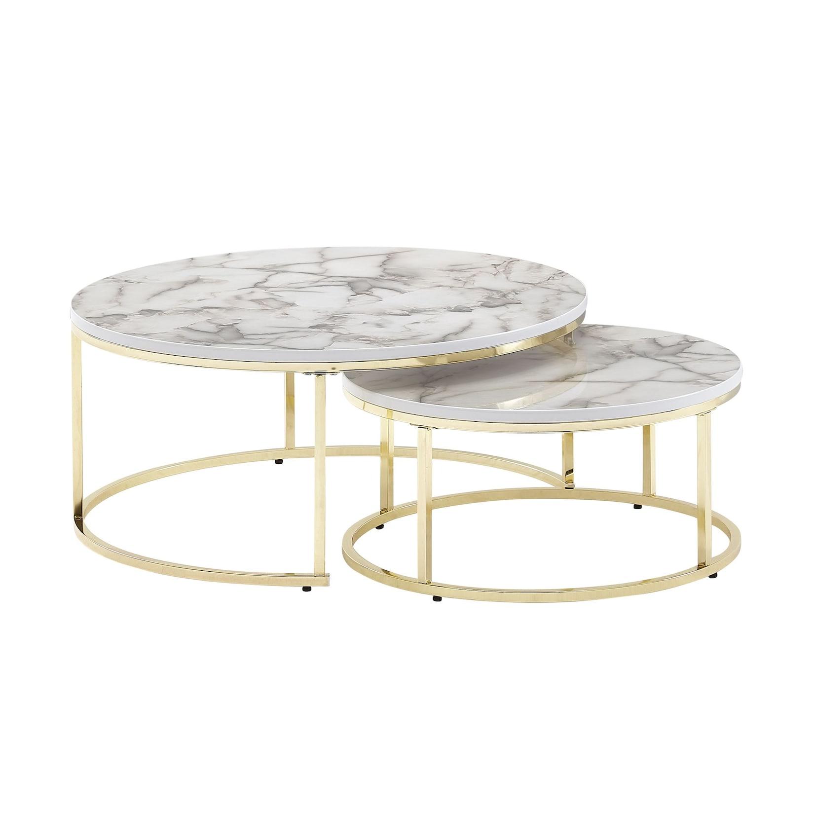 KADIMA DESIGN Couchtisch-Set mit Marmor-Optik, Metallgestell, 80x80x36 cm & 60x60x26 cm, ineinanderschiebbar.