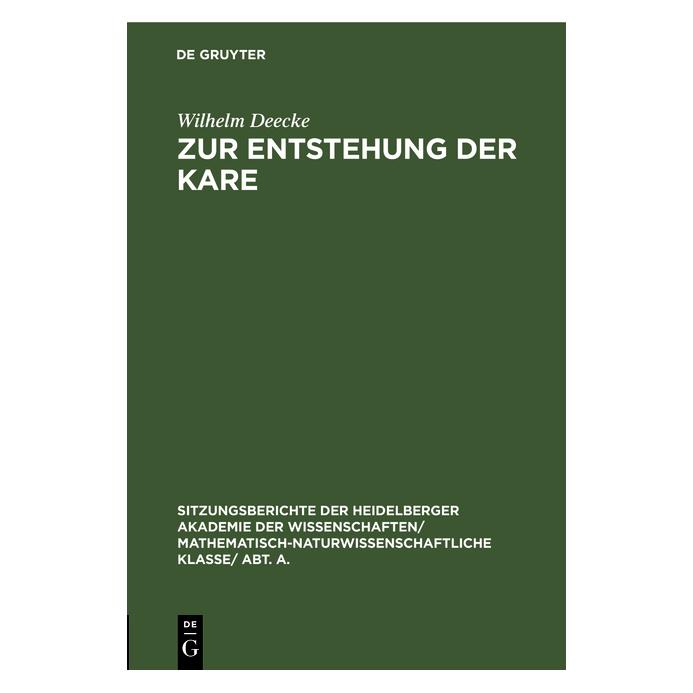 De Gruyter Deecke:Zur Entstehung der Kare (Deutsch, Hardcover, Wilhelm Deecke) (67773266)