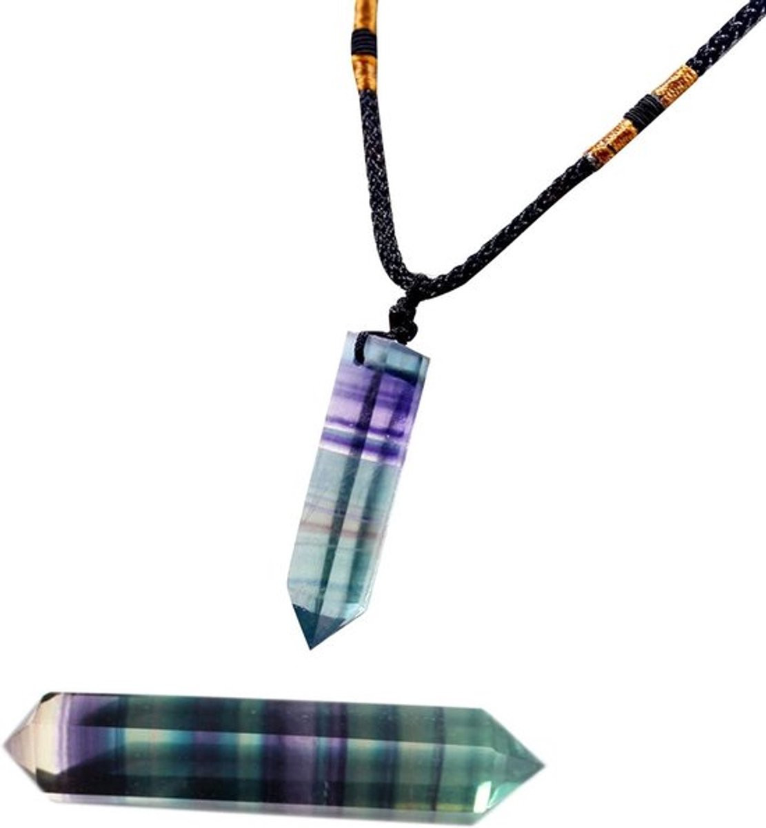 Natuurlijke Fluoriet Kristal Hanger - Kleurrijke Dubbelpuntige Kolom - Zeshoekige Prisma voor Reiki