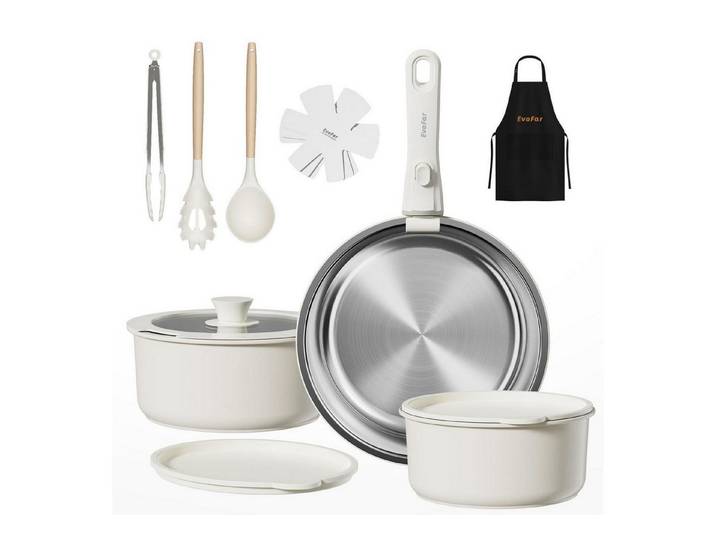 LuxusKollektion Topf-Set 14-tlg Edelstahl Topfset ohne Beschichtung m. Griff
