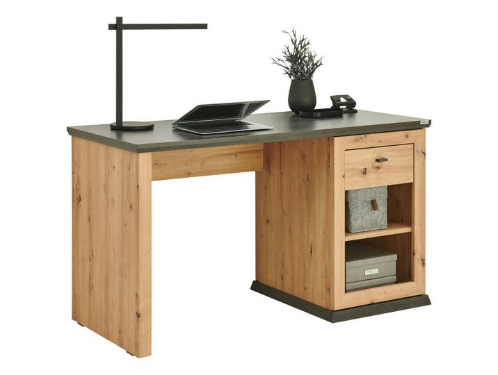 Hom`in Schreibtisch, Eichefarben, Dunkelgrau, Holzwerkstoff, 1 Schublade(n) Schubladen, rechteckig, Wange, 59x76x135 cm, Stauraum, Büromöbel, Schreibtische, Bürotische