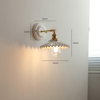 On Spot Shop IWHD White Ceramic Modern Wall Lamp Beside Bed, Nordic Copper LED Japanese Style Wandlamp For Living Room, Bathroom 4w(max100w) 5