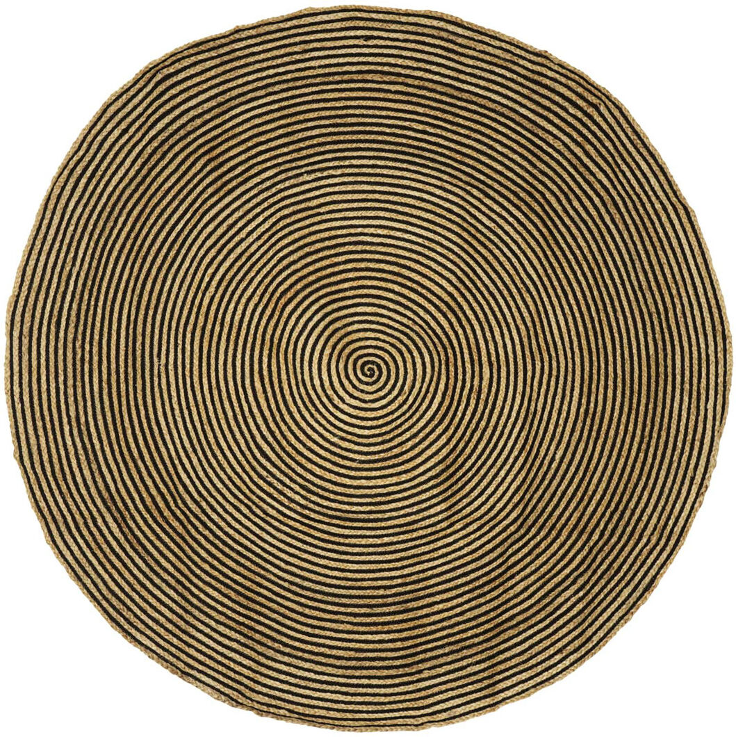 17 Stories Hand Braided Area Rug Black/Natural Round 180cm
