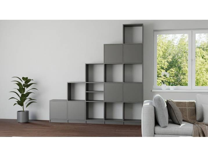 Großes Stufenregal nach Maß - Treppenregal mit vielen Optionen Premium Dekore Basaltgrau