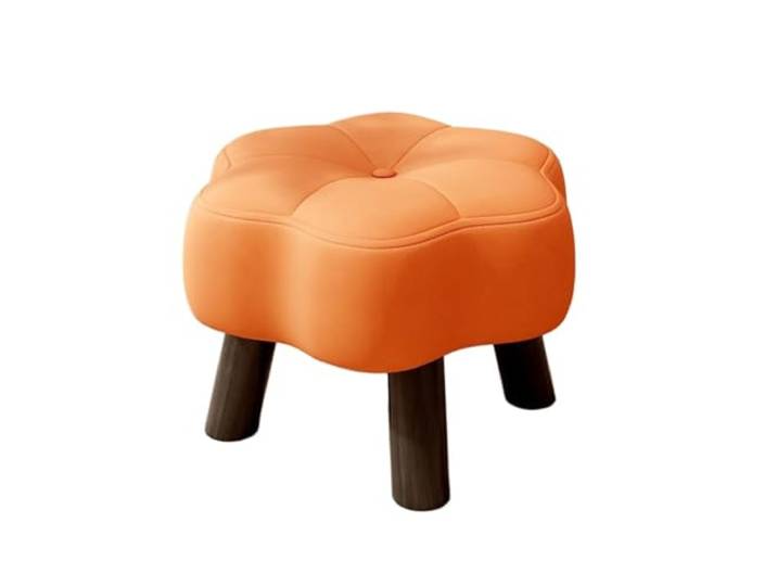 DANNMPX Sitzhocker Wohnzimmer Fußhocker Aus Leder, Rahmen Massivholz, Mehrere Funktionale Kleine Hocker Zusätzliche Sitzplätze(Orange)
