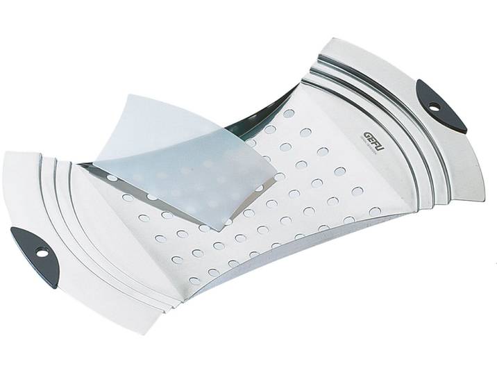 Spätzlereibe GEFU ERGO , silber, B:19cm L:33,7cm T:2,6cm, Edelstahl 18/10, Kunststoff, Küchenreiben, Spätzlereibe, für verschiedene Topfgrößen