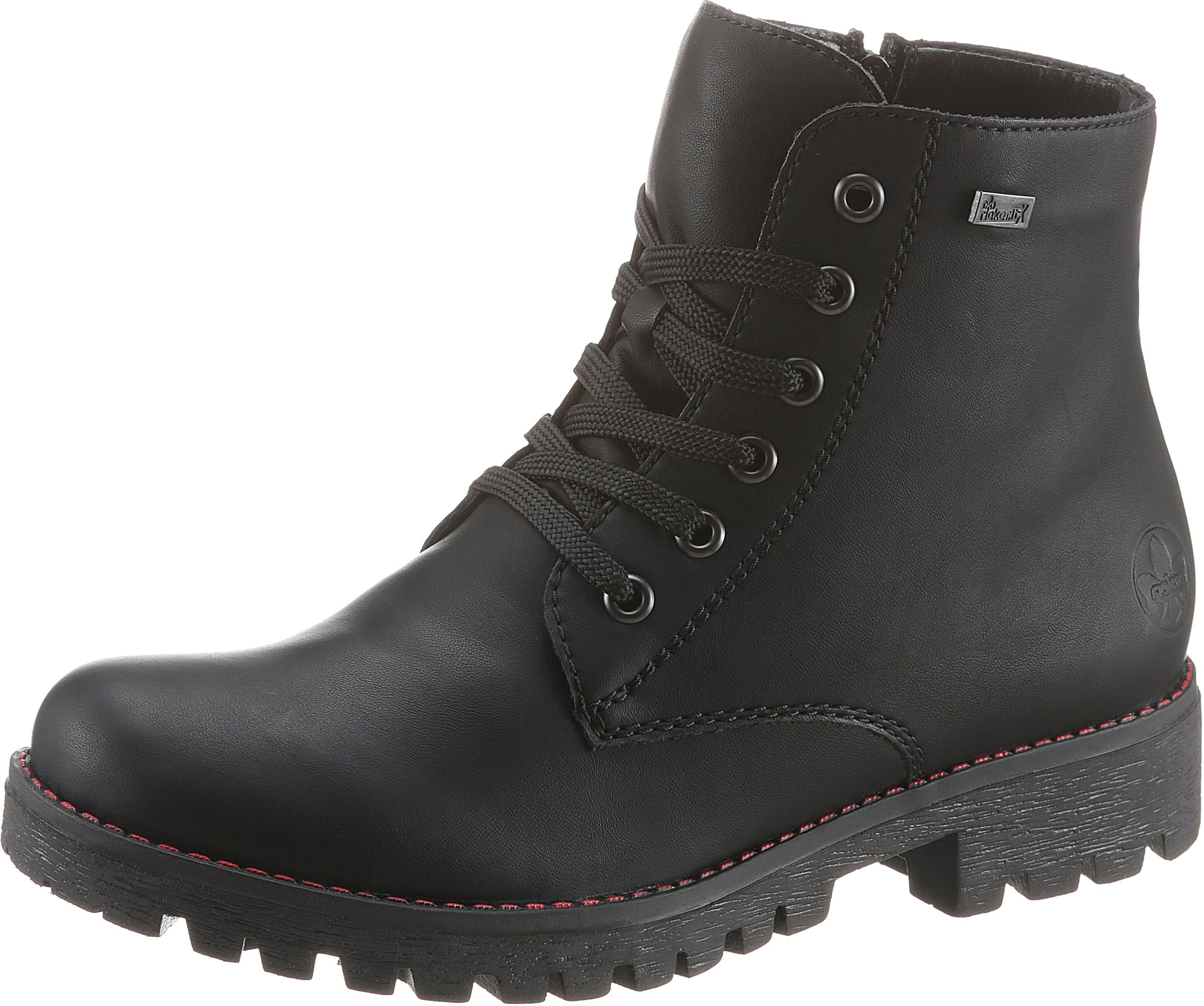 Winterboots RIEKER, Damen, Gr. 37, Warmfutter, schwarz, Lederimitat, Schuhe Winterboots, Schnürboots, Stiefelette mit wasserabweisender TEX-Ausstattung schwarz 37, Warmfutter