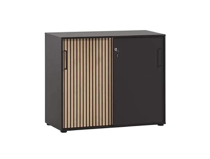 Schildmeyer Hank 701972 Armoire de classement\, Noire\, Mat/Aspect Panneau Acoustique\, 100 x 41 x 83\,6 cm