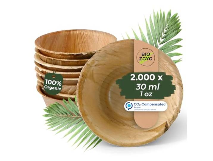BIOZOYG Dipschalen 2000 Stück 30 ml rund - Palmblatt mini Schälchen Fingerfood Schalen Einweg - Alternative zu Holz, kleine Schälchen für Dips, Saucen und Dressings